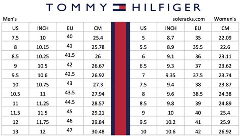 tommy shoes size chart